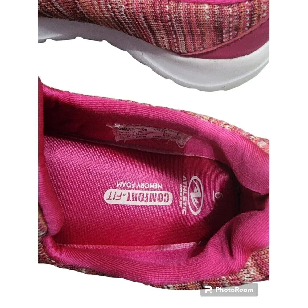 Athletic Works Comfort-Fit Memory Foam Pink Stripe Slip-in Shoes Women's Size 6